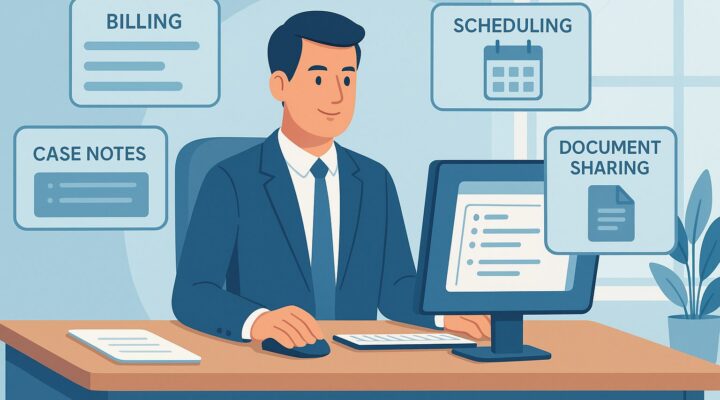 Professional using ADR platform for billing, scheduling, and case management efficiency