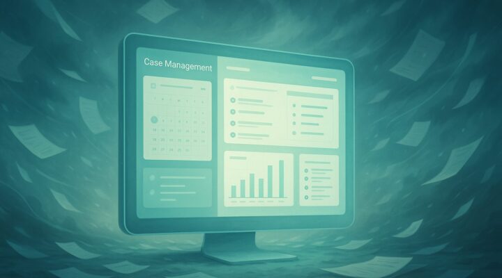Illustrated dashboard interface representing ADR Notable’s arbitration case management platform